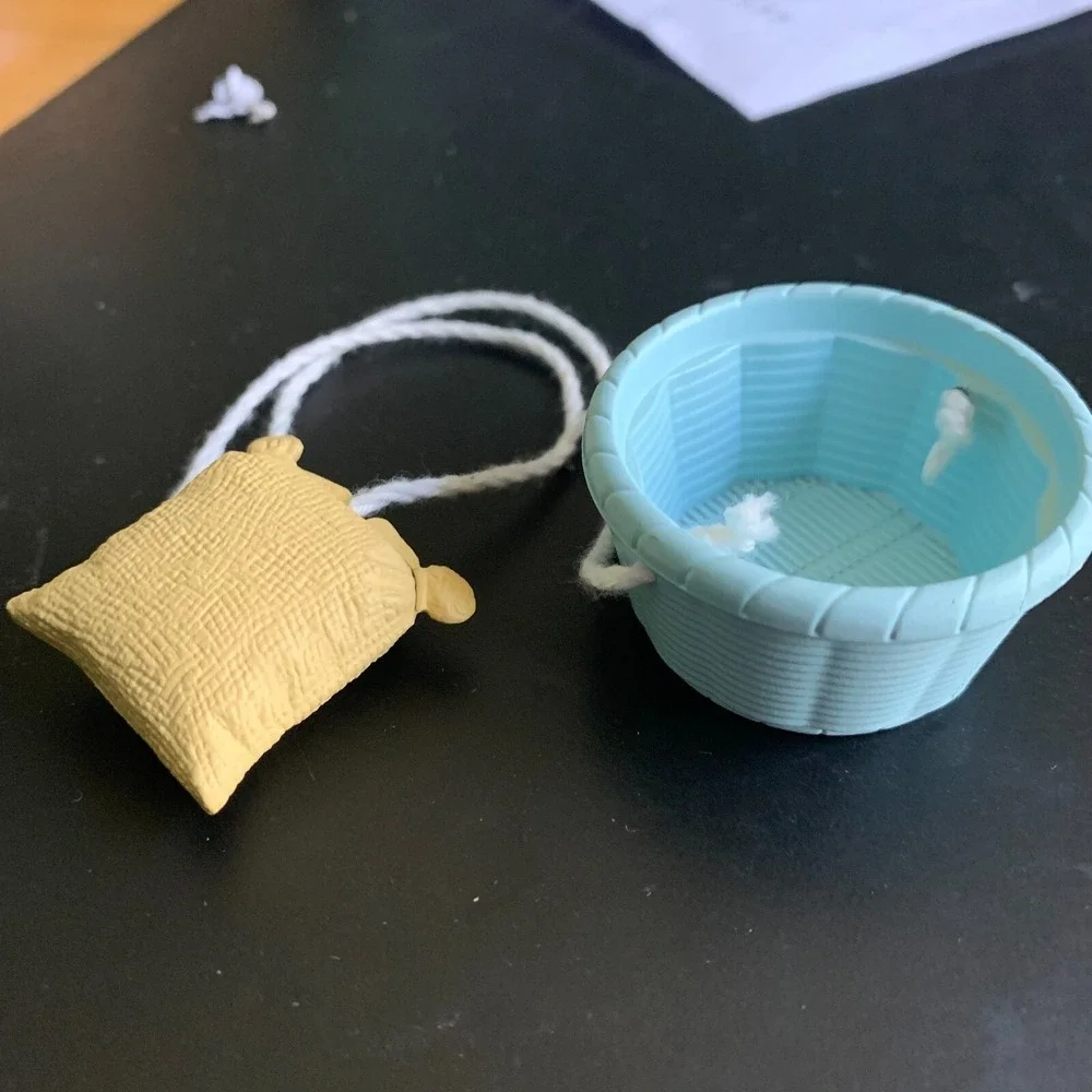 Vintage Calico Critters Sylvanian Families Blue Basket and Yellow Pillow Set